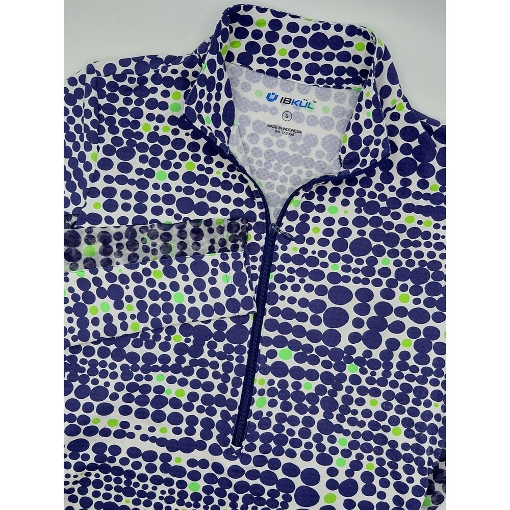 IBKUL 1/2 Zip Pullover Women's Small Adjustable Hem Abstract Dots Mesh Sleeves